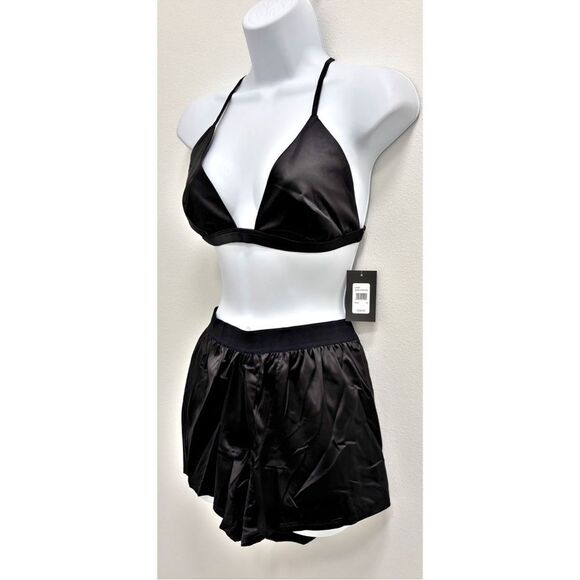 NWT Frederick's of Hollywood Ginny 2 Pc Sleep Set Black Satin Womens Medium - Picture 5 of 14